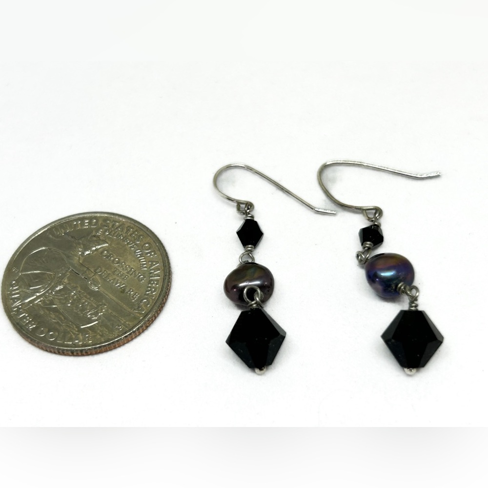 Black & Purple Crystal Bead Dangle Earrings with Fish Hook